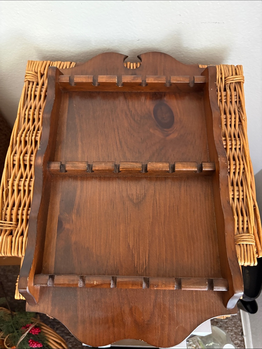 Antique Wooden Wall Mount SpoonRack in Warm Brown